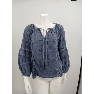 SUNDANCE CATALOG Sweet Blouse Revival Top Blue Long Sleeve Shirt Size Petite M